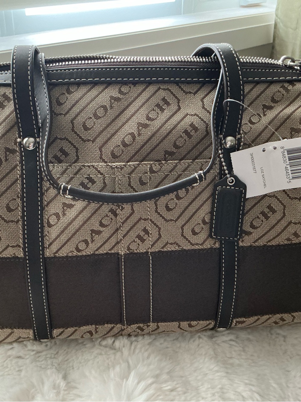 New Coach Brown and Tan Signature Canvas Satchel Bag Purse